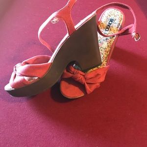 Never worn, dark coral colored wedges
